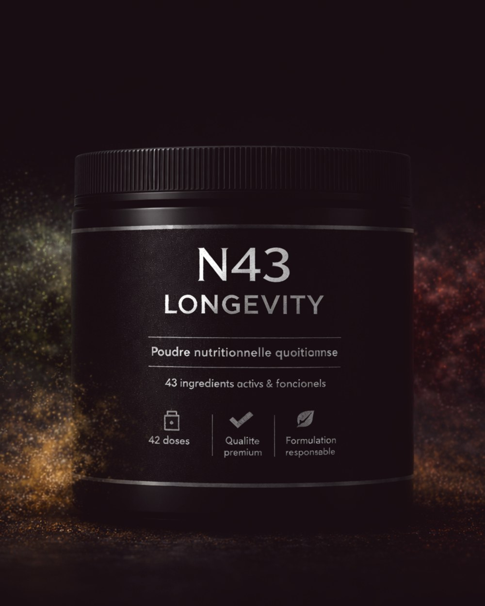 Flacon N43 Longevity — poudre premium, 43 actifs, une dose par jour
